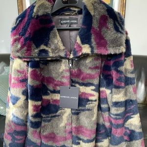 Adrienne Landau Camo Faux Fur Coat SzL. BNWT from Neiman Marcus